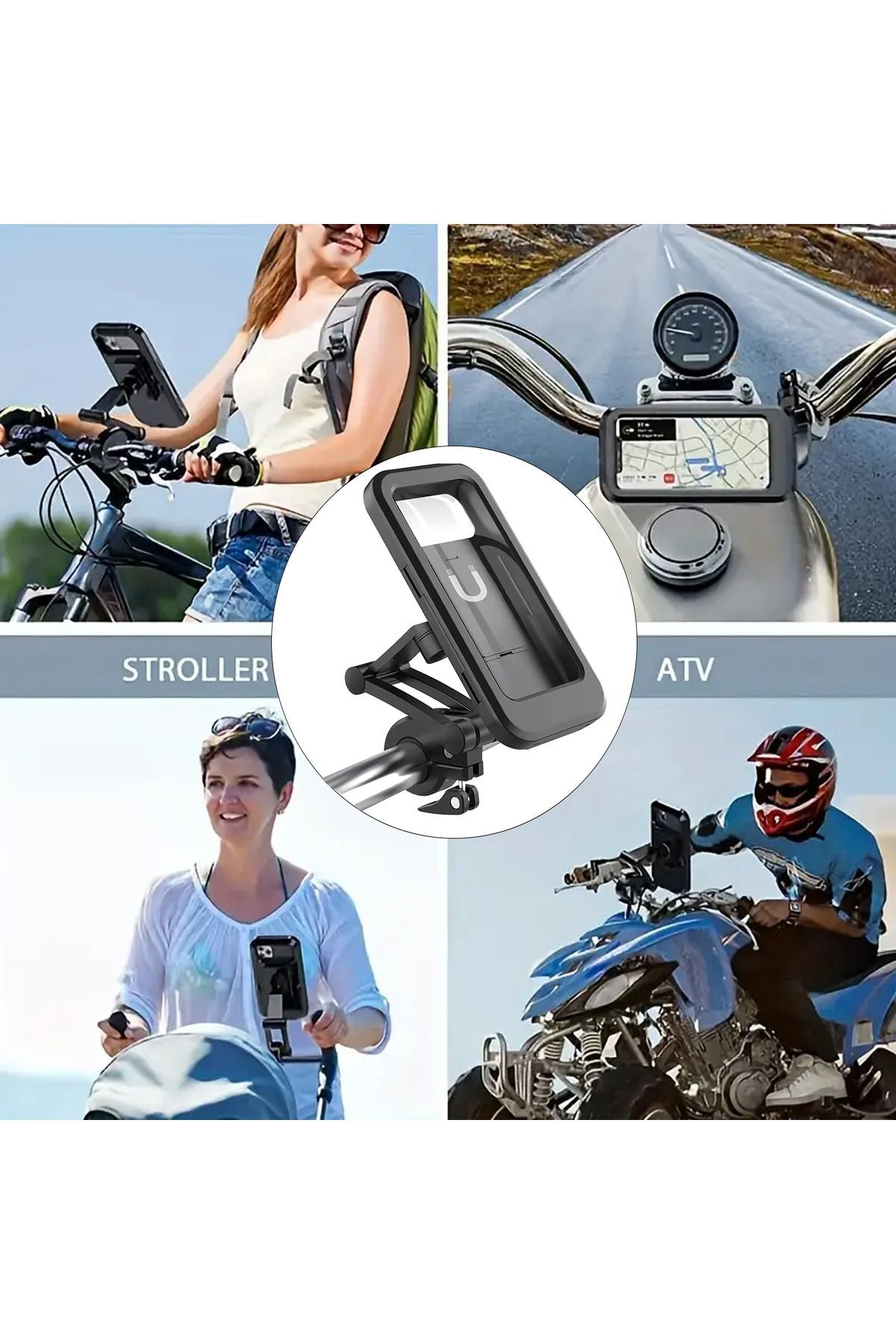 Motosiklet Scooter Bisiklet Telefon Tutucu Su Geçirmez 360° Ayarlanabilir Şarj Girişi Açık - Görsel 4