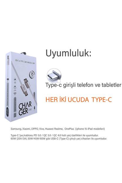 Samsung M15 M23 M33 M34 M51 Hızlı Şarj Kablosu 1m 60W HIZLI Type-C den Type-C ye - Görsel 4