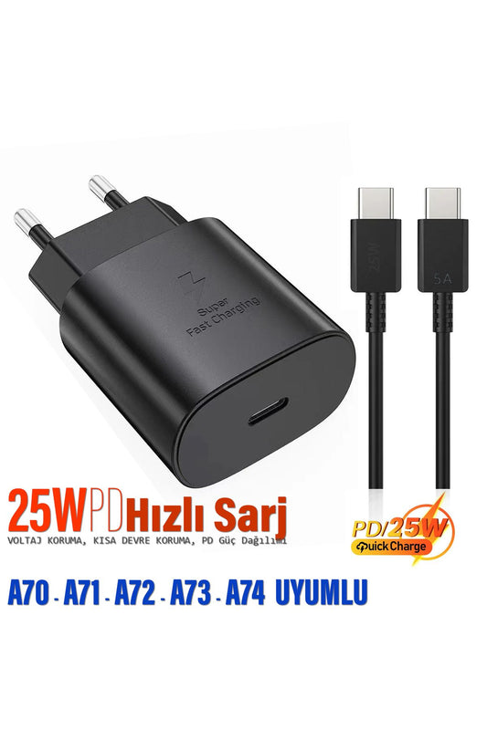 Samsung A70 Uyumlu HIZLI Şarj Aleti ve 25W HIZLI Type-C 5A Hızlı Şarj Kablo