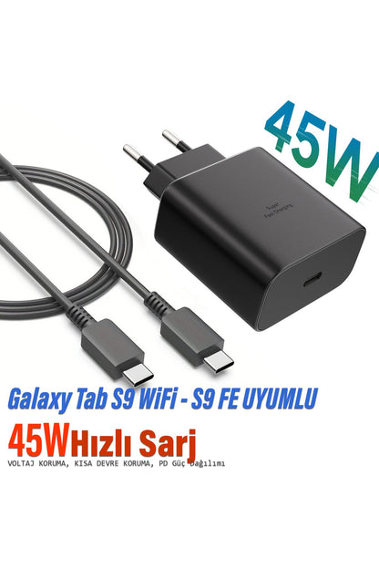 Samsung Galaxy Tab S9 WiFi Tablet Uyumlu Şarj Cihazı ve Kablosu 45W Süper Hızlı Şarj