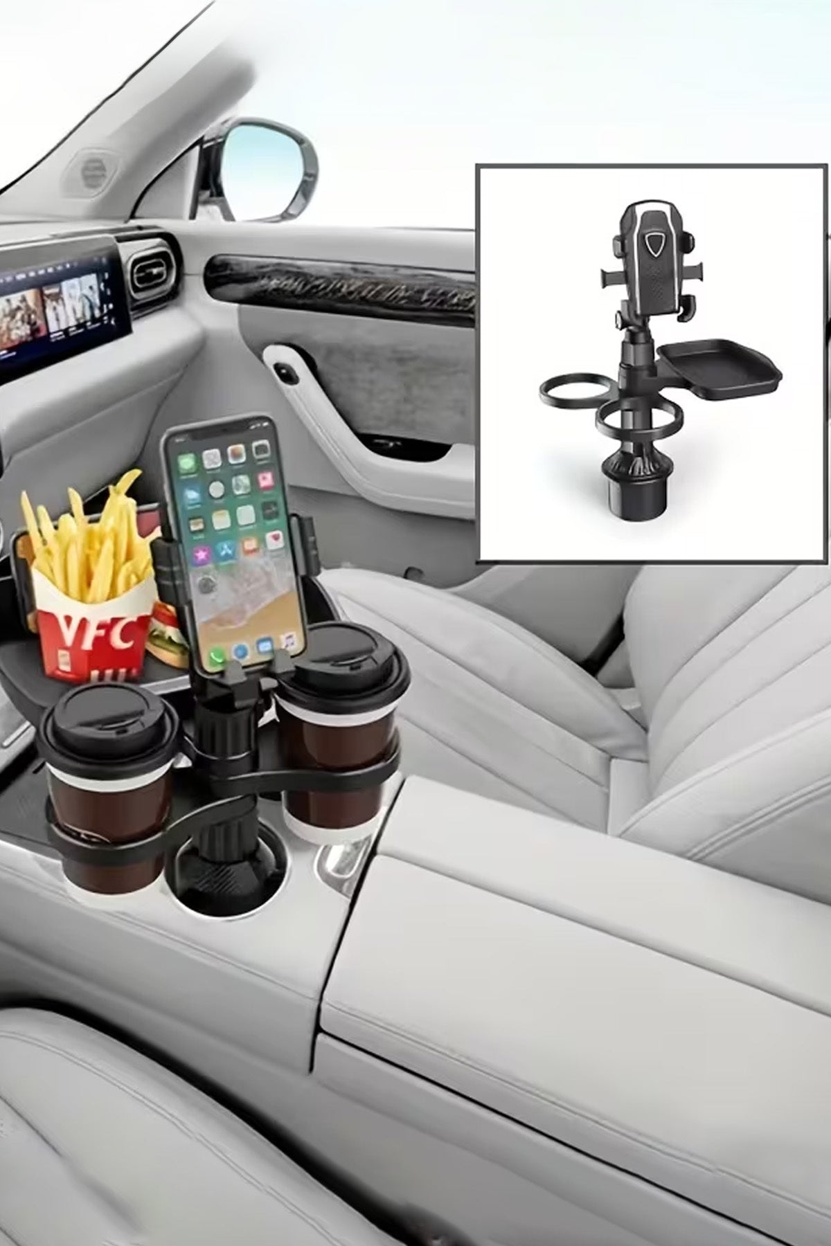 Araç İçi Bardak Tutucu ve Tepsi 3'ü1 Arada Telefon Tutucu İçecek Tutucusu Auto Oto Bardaklık - Görsel 6