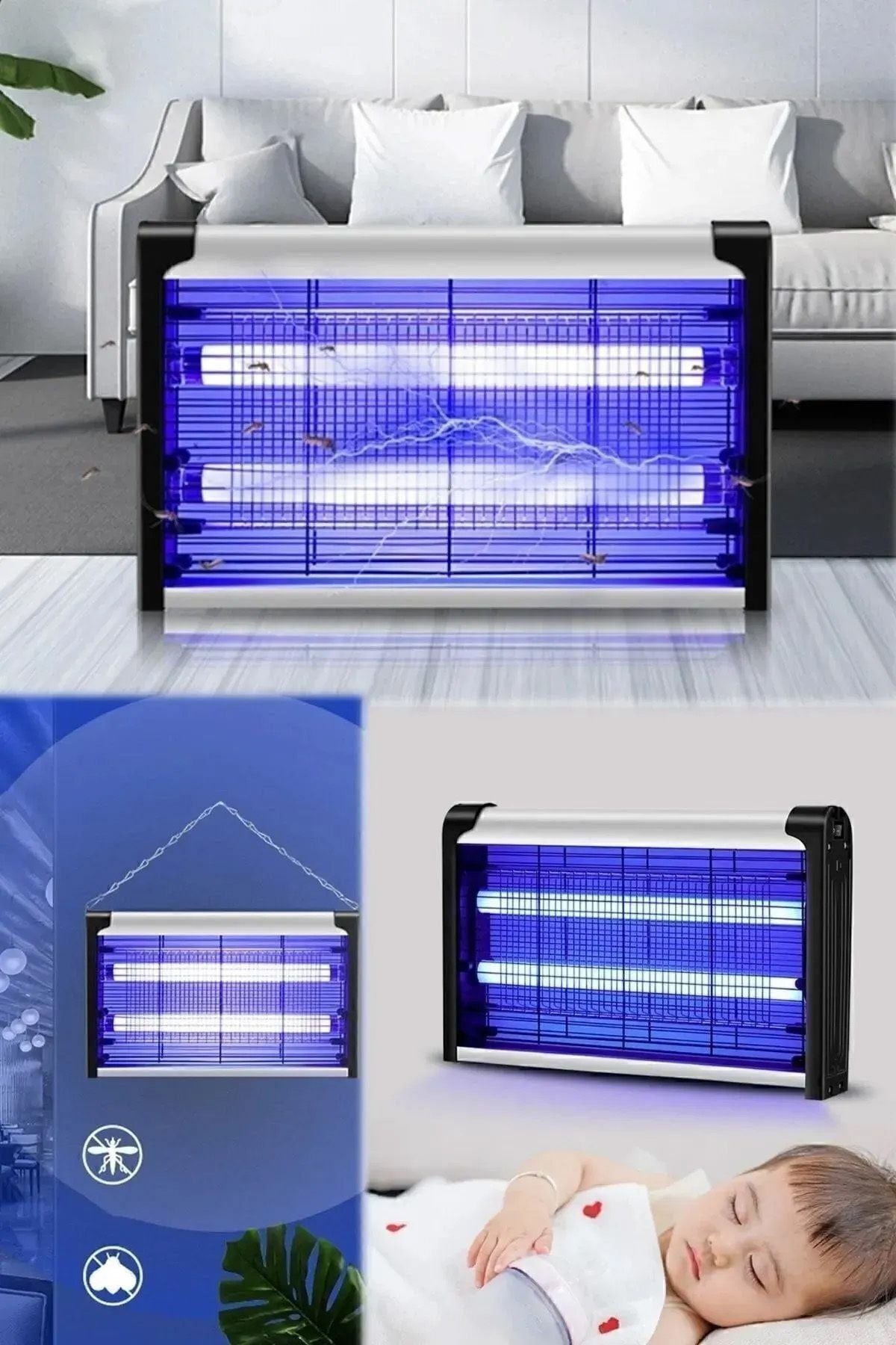 Elektrikli Uv Sivrisinek Yok Edici Sinek Öldürücü Mavi Işık 4W 2000V Iki Led Asılabilir Zincir Askı - Görsel 2