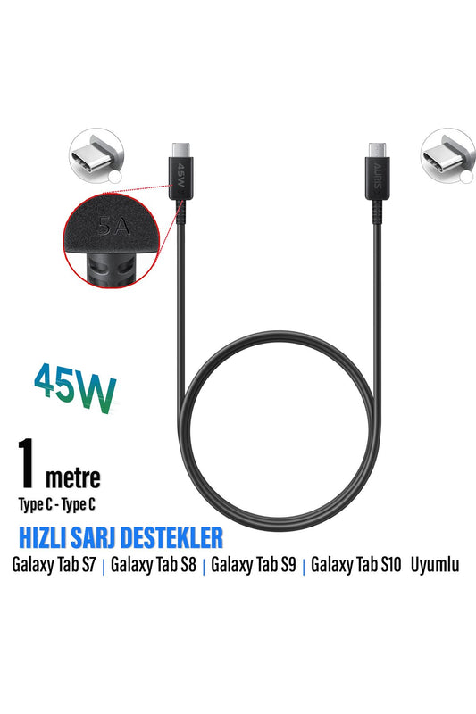 Samsung Galaxy Tab S7 Tab S8 Tab S9 Tab S10 Type C Hızlı Şarj Kablosu