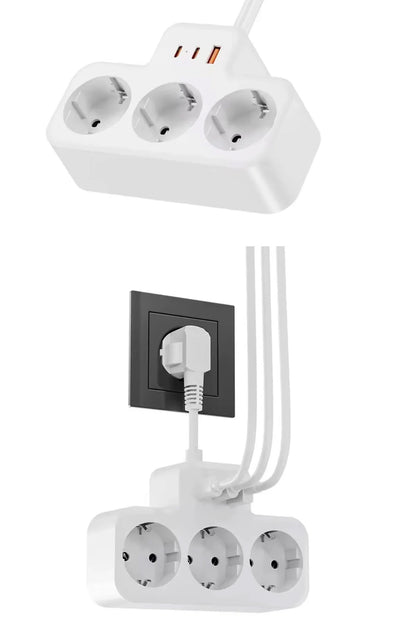 Çoklu Kablolu Priz -Priz Çoğaltıcı-Priz Dönüştürücü 1USB - 2Type-C Girişli Yüksek Akım Korumalı Fiş - Görsel 3