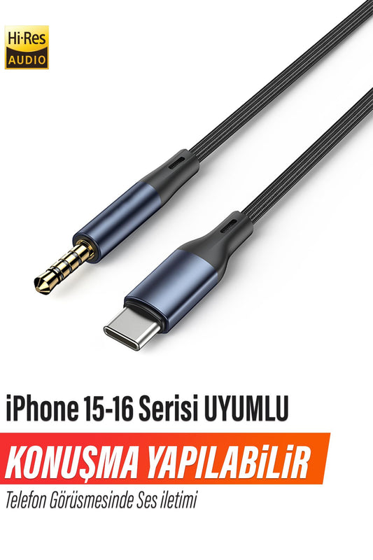 iPhone 15 iPhone 16 Serisi Uyumlu Telefon Konuşması Yapılabilir Araç Araba AUX Type-C Çevirici Kablo