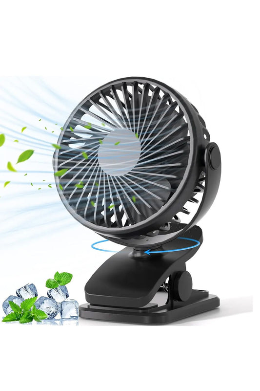 Masaüstü Şarjlı Mandallı 360° Dönen Mini Fan Vantilatör Şarjlı Klipsli Soğutucu 3 Kademe 8000 RPM