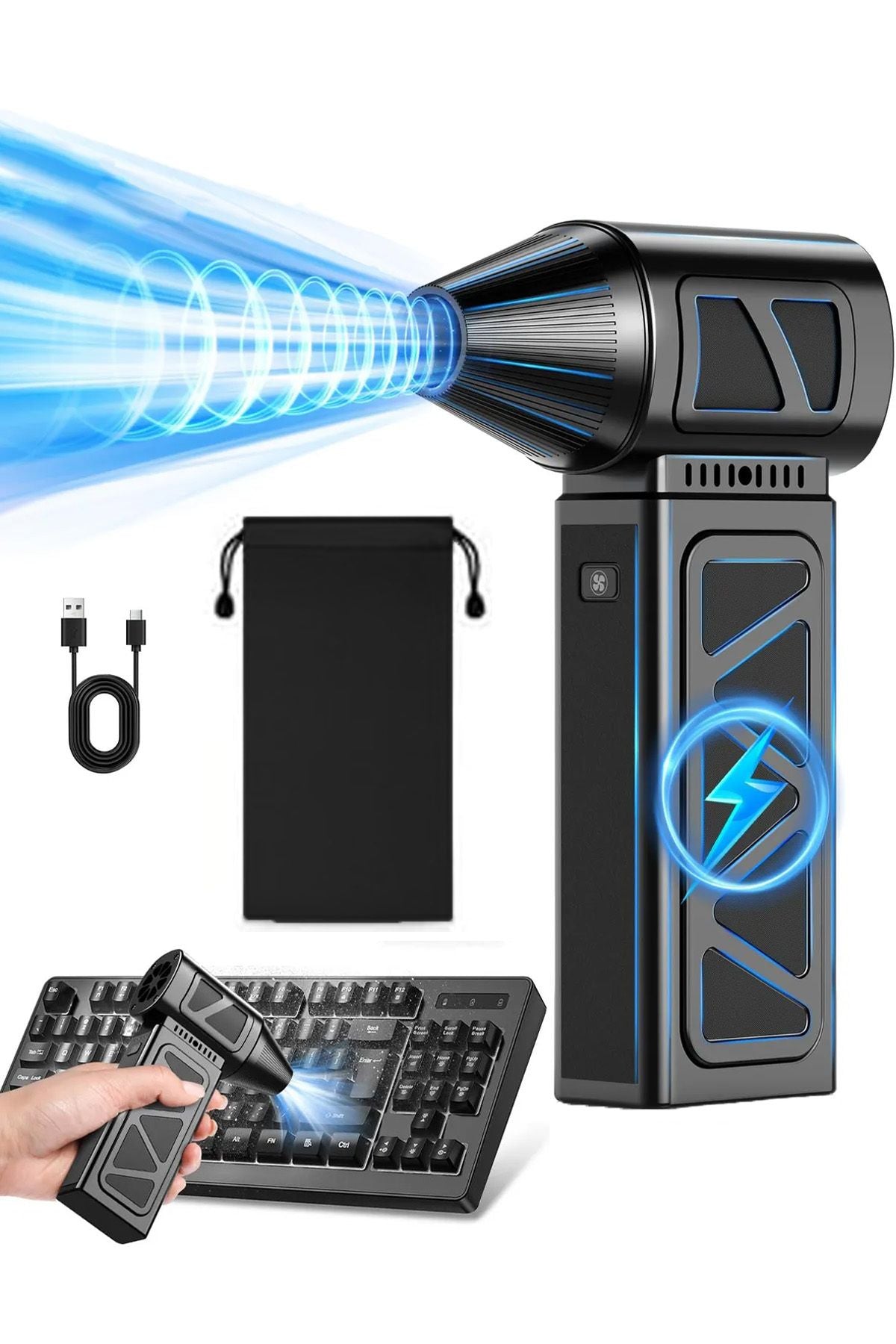 4 Kademe Süper Güçlü Üfleyici Şarjlı Hava Kompresörü 130000 RPM Çok Fonksiyonlu Turbo Fan 4000 mAh
