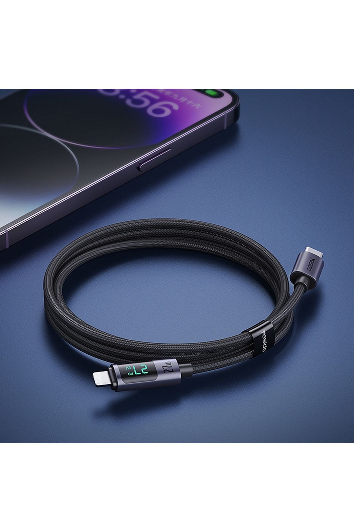iPhone Lightning Hızlı Şarj Kablosu iPhone 14 13 12 11 Uyumlu Hızlı 27W Led Göstergeli 120cm - Görsel 3