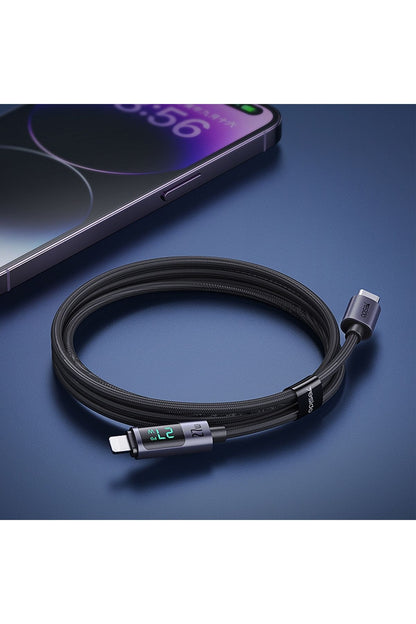iPhone Lightning Hızlı Şarj Kablosu iPhone 14 13 12 11 Uyumlu Hızlı 27W Led Göstergeli 120cm - Görsel 3