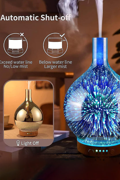 Aroma Terapi Oda Hava Nemlendirici Renkli Galaxy 3D Cam Buhar Makinesi Çok Renkli Led Işıklı - Görsel 5
