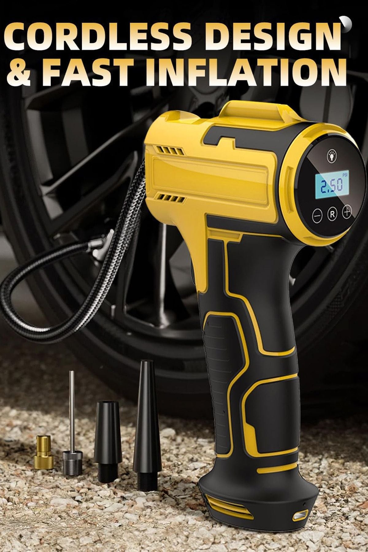 3600mAh Araç Akü Şarj Takviyeli Işıklı Hava Kompresörü Takviye Cihazı Lastik Şişirme Pompası 150PSI - Görsel 3