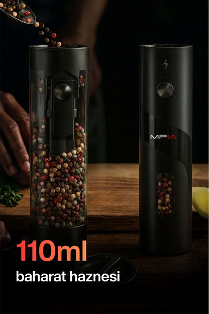 Elektrikli Tuz ve Karabiber Değirmeni Şarjlı Otomatik Baharat Öğütücü 110ML - Görsel 5