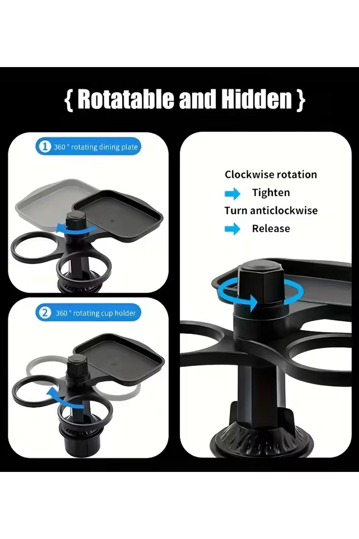 Araç İçi Bardak Tutucu ve Tepsi 3'ü1 Arada Telefon Tutucu İçecek Tutucusu Auto Oto Bardaklık - Görsel 3