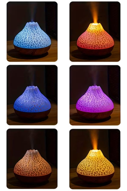 Ahşap Volkanik Hava Nemlendirici 7 Led Işıklı Aroma Difüzörü Buhar Makinesi 300ML - Görsel 7