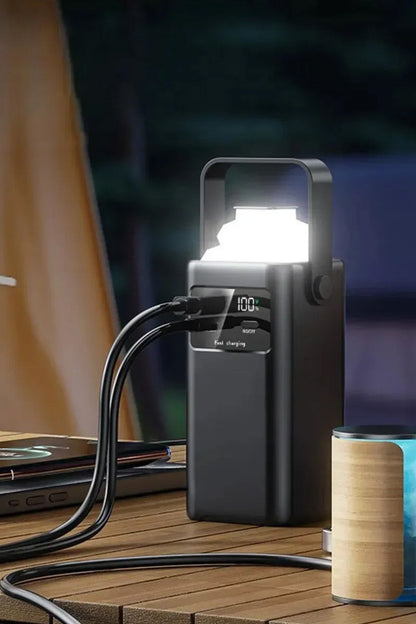 50000 mAh Hızlı Şarj Powerbank 22.5W Led Işıklı Kendinden Kablolu Powerbank Kamp Led Fenerli - Görsel 3