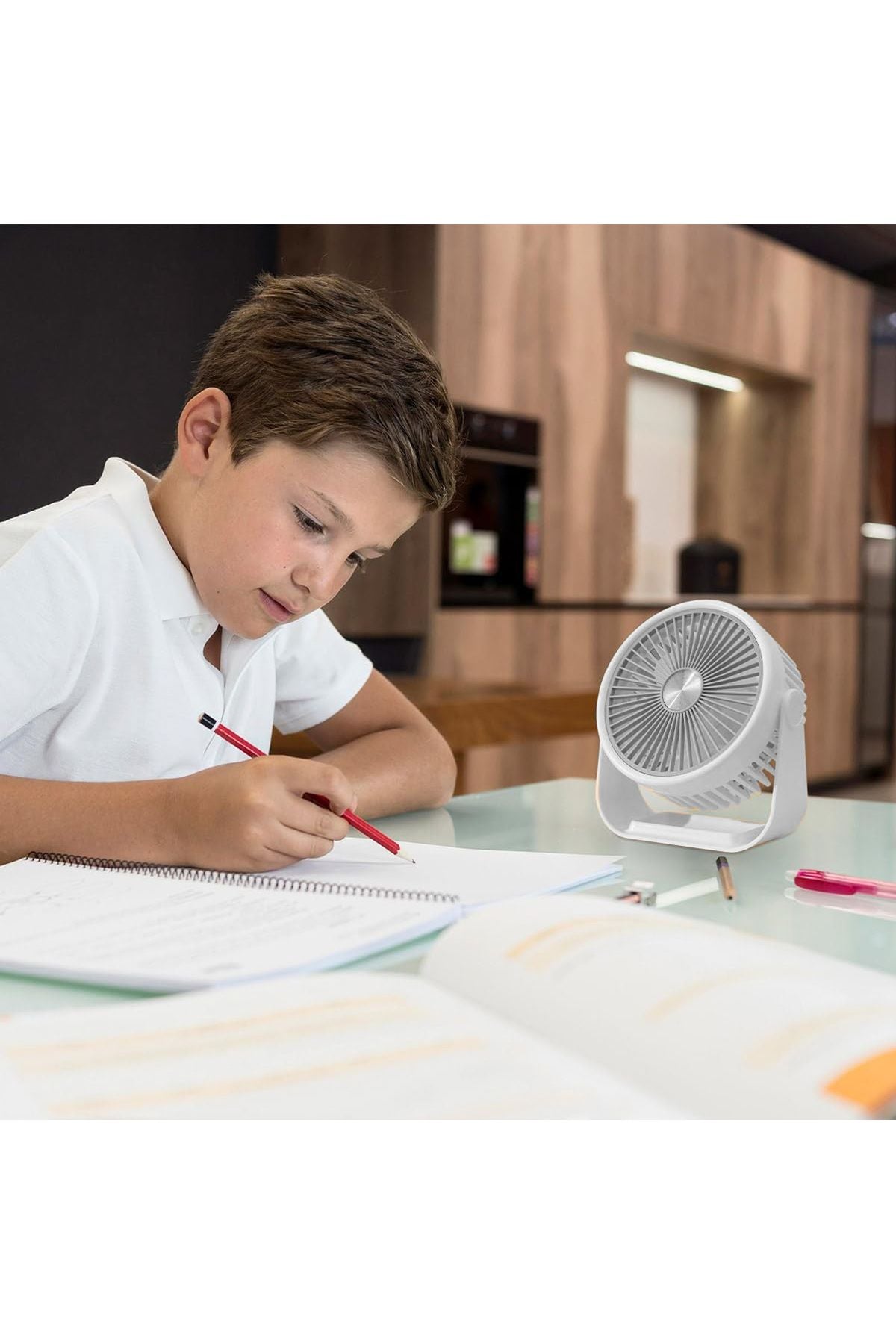 Portatif Masaüstü Şarjlı 360° Dönen Vantilatör Mini Fan Şarjlı Soğutucu 3 Kademe 1200 mAh Klima - Görsel 6