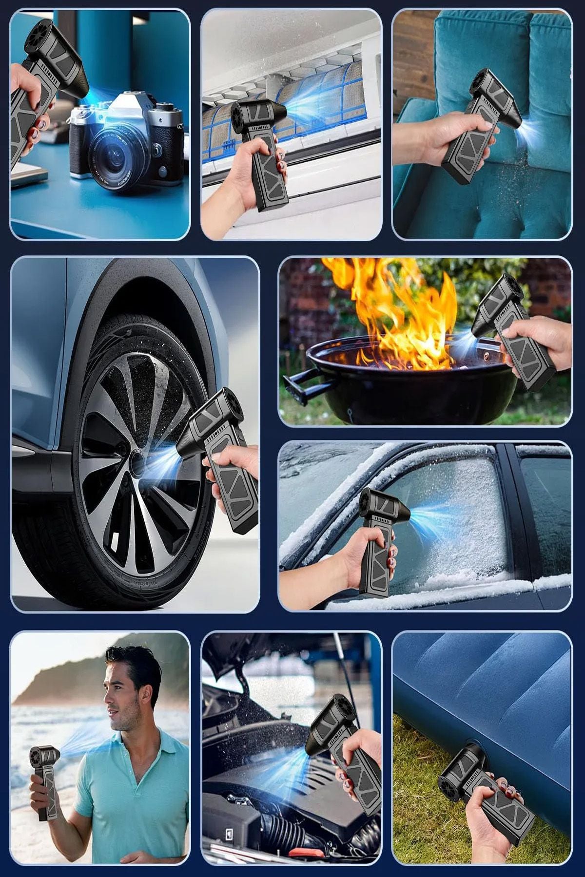 4 Kademe Süper Güçlü Üfleyici Şarjlı Hava Kompresörü 130000 RPM Çok Fonksiyonlu Turbo Fan 4000 mAh - Görsel 4