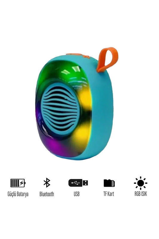 Kablosuz Bluetooth Hoparlör 5W RGB Led Işıklı Speaker Ses Bombası 1200 mAh Güçlü Ses Kalitesi - Görsel 2