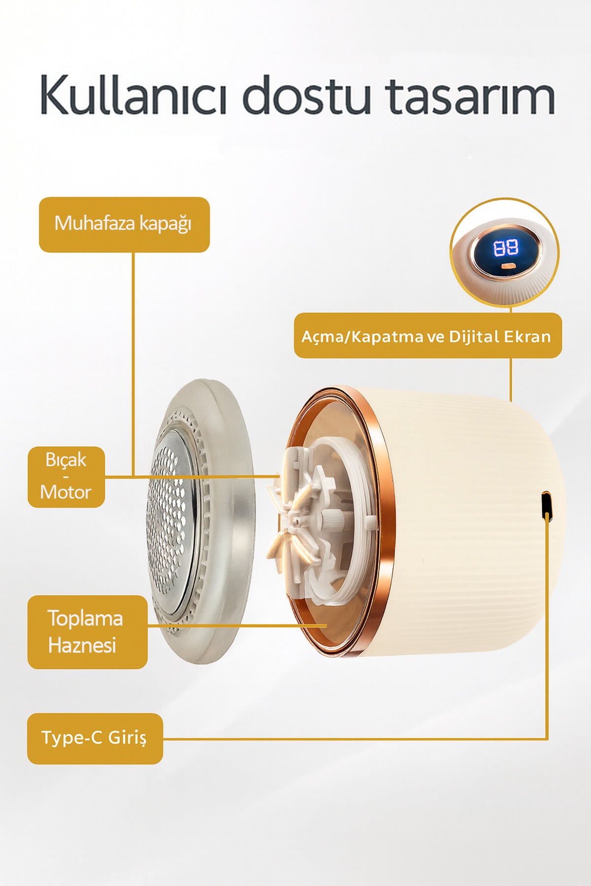 Şarjlı Tüy Toplama Tiftik Temizleme Cihazı Dijital Ekran 3 Kademe Kazak Tiftik Temizleyici 6 Bıçaklı - Görsel 4
