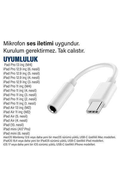iPad 12.9 inç 3. 4. 5. 6. nesil Uyumlu Kulaklık Dönüştürücüsü Type-C Çevirici Aparat - Görsel 2