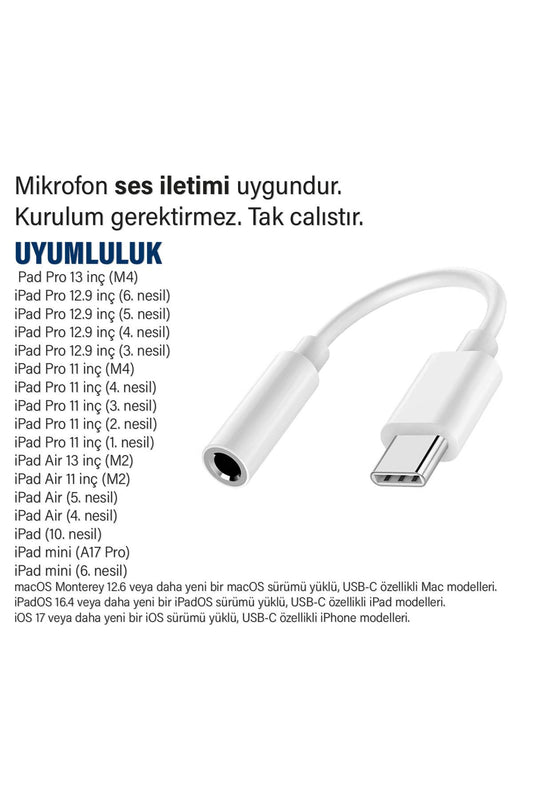 iPad 12.9 inç 3. 4. 5. 6. nesil Uyumlu Kulaklık Dönüştürücüsü Type-C Çevirici Aparat - Görsel 2