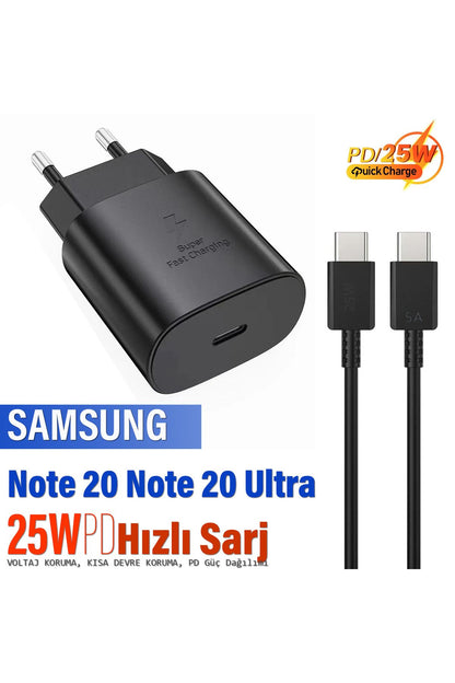 Samsung Note 20 Note 20 Ultra Şarj Aleti ve Kablosu 25W HIZLI Şarj Type C Kablo