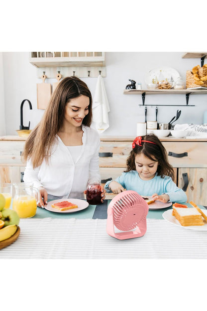 Portatif Masaüstü Şarjlı 360° Dönen Vantilatör Mini Fan Şarjlı Soğutucu 3 Kademe 1200 mAh Klima - Görsel 3
