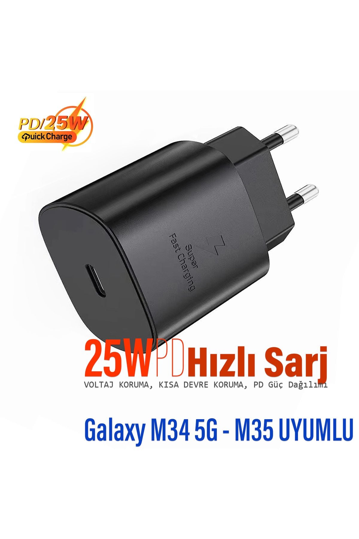 Samsung M34 5G - Galaxy M35 Uyumlu Şarj Aleti 25W HIZLI Şarj Cihazı
