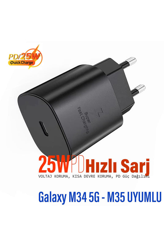 Samsung M34 5G - Galaxy M35 Uyumlu Şarj Aleti 25W HIZLI Şarj Cihazı