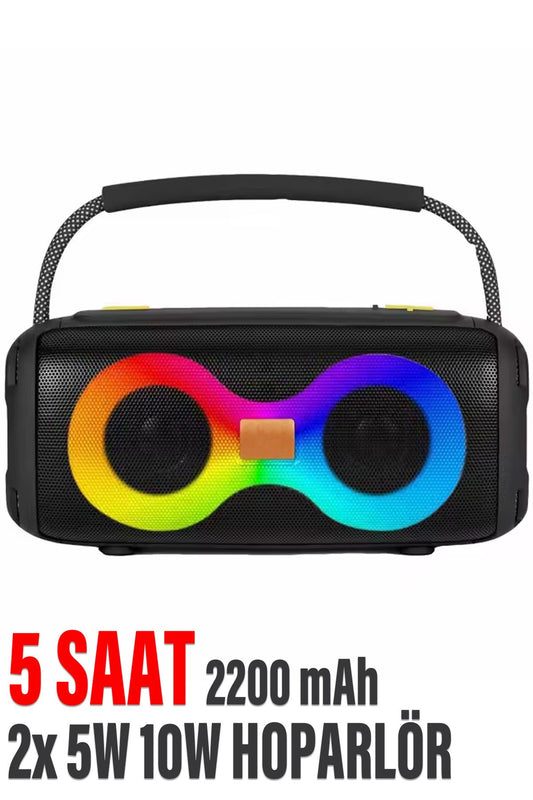Güçlü Bass Bluetooth Hoparlör Ses Bombası 2200 mAh Kablosuz Speaker 5W x2 Hoparlör USB/TF/AUX/Type-C