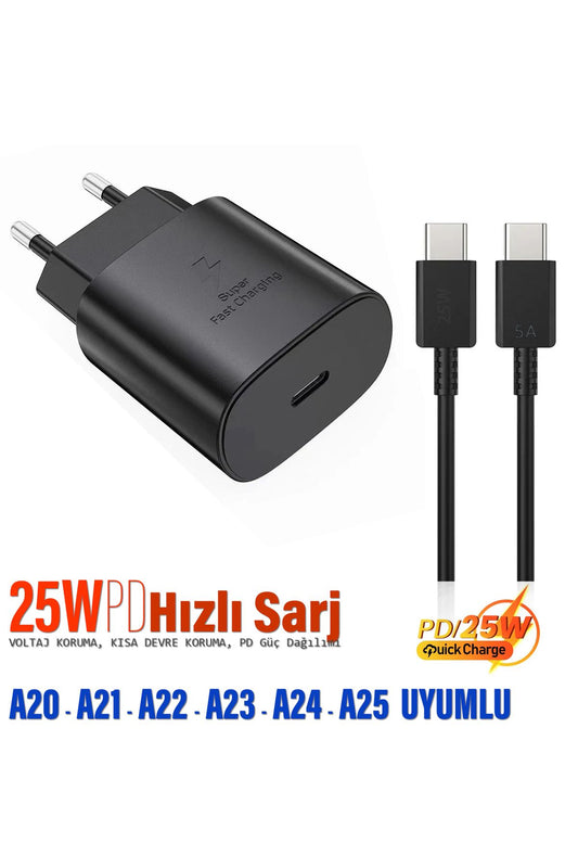 Samsung A25 Uyumlu Şarj Aleti 25W HIZLI Type-C 5A Hızlı Şarj Kablosu