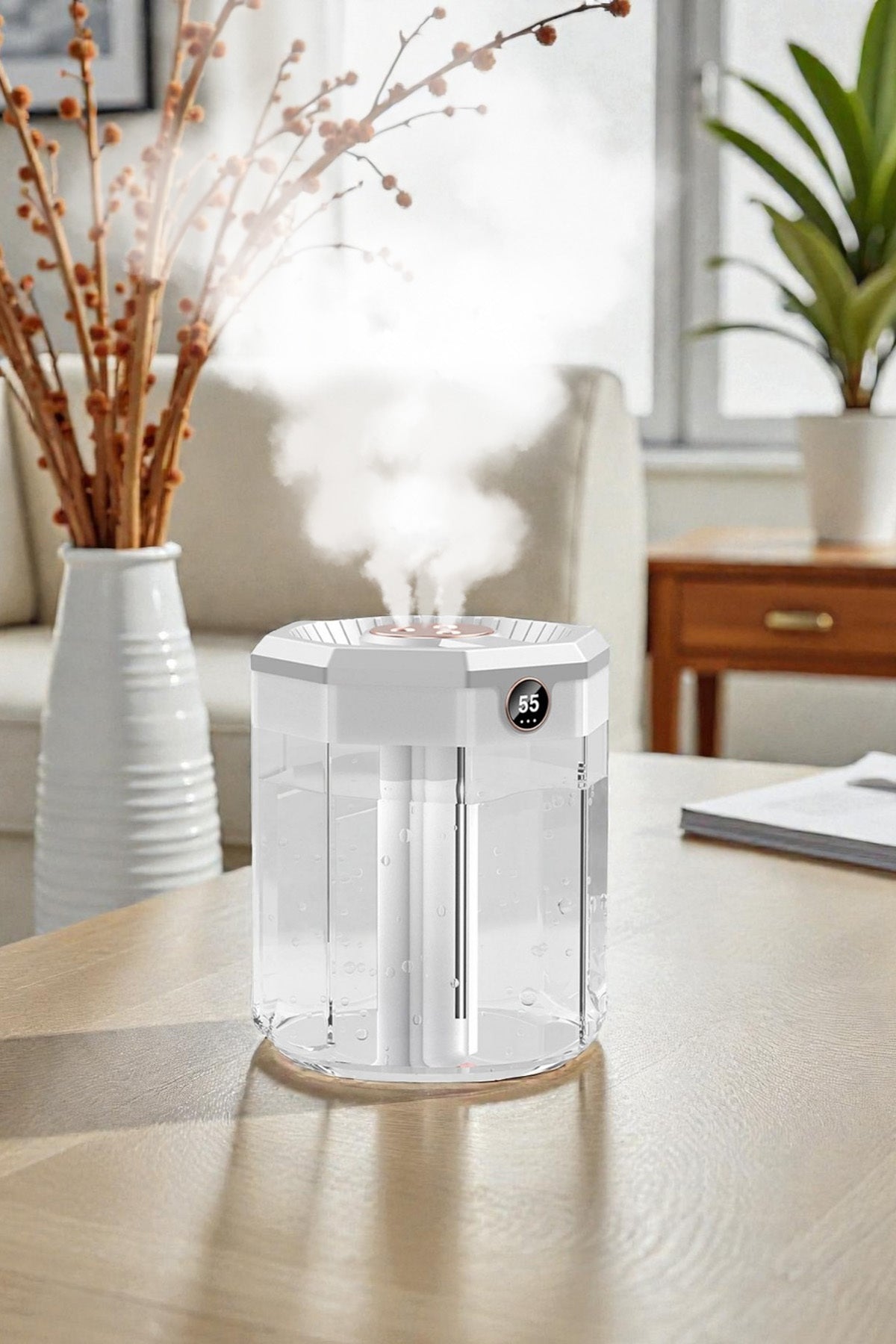 Dijital Ekranlı Ultrasonik Hava Nemlendirici Aroma Difüzörü Sessiz Buhar Makinesi 3 Nozul Püskürtme