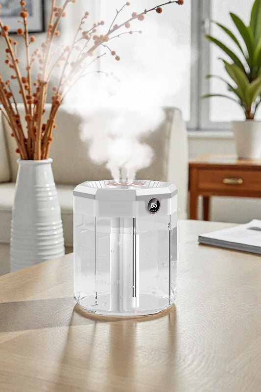 Dijital Ekranlı Ultrasonik Hava Nemlendirici Aroma Difüzörü Sessiz Buhar Makinesi 3 Nozul Püskürtme