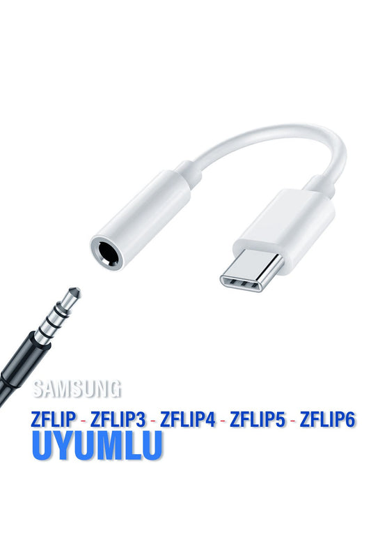 Samsung Z Flip - Z Flip 3 - Z Flip 4 - Z Flip 5 - Z Flip 6 3.5mm Jack Aparat Çevirici Kulaklık Dönüştürücü Type-c