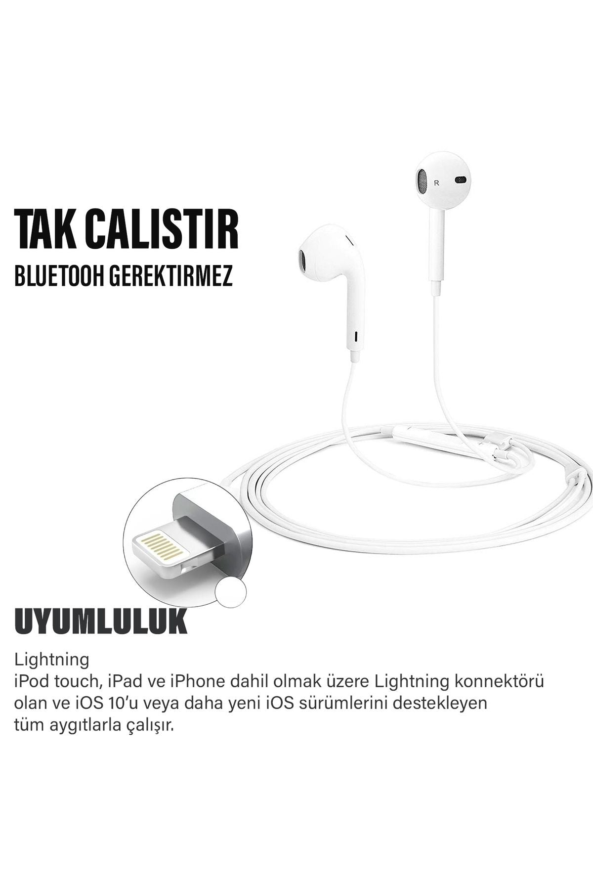 Tak Çalıştır iPhone 11 - 11 Pro - 11 Pro Max Kulaklık Kablolu Mikrofonlu iPhone 11 Lightning Girişi - Görsel 3