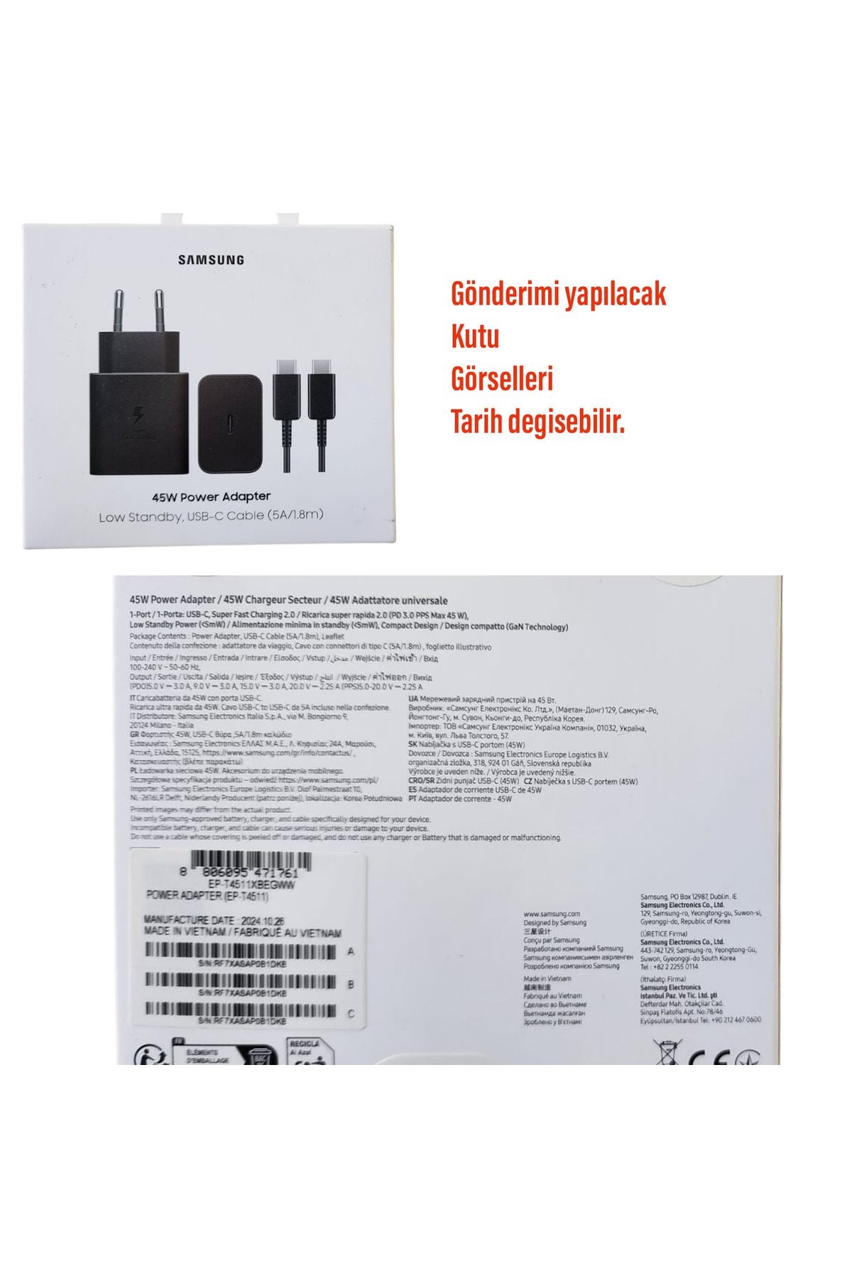 45W Type C Süper Hızlı Şarj Aleti ve Kablosu EP-T4511XBEGWW (Samsung Türkiye Garantili) T4511X - Görsel 6