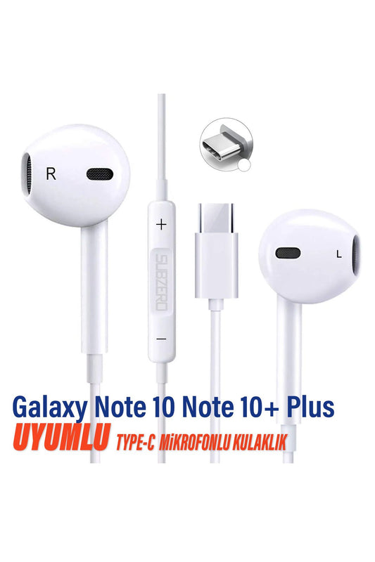 Samsung Note 10 Note 10+ Plus Uyumlu Type-C Mikrofonlu Kulaklık Beyaz