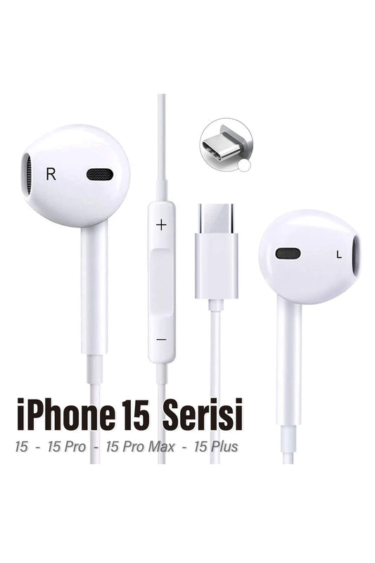 İPhone15 - 15 PRO - 15 PRO MAX - 15 PLUS Uyumlu Kulaklık Mikrofonlu Type-C Kulaklık Tak Çalıştır