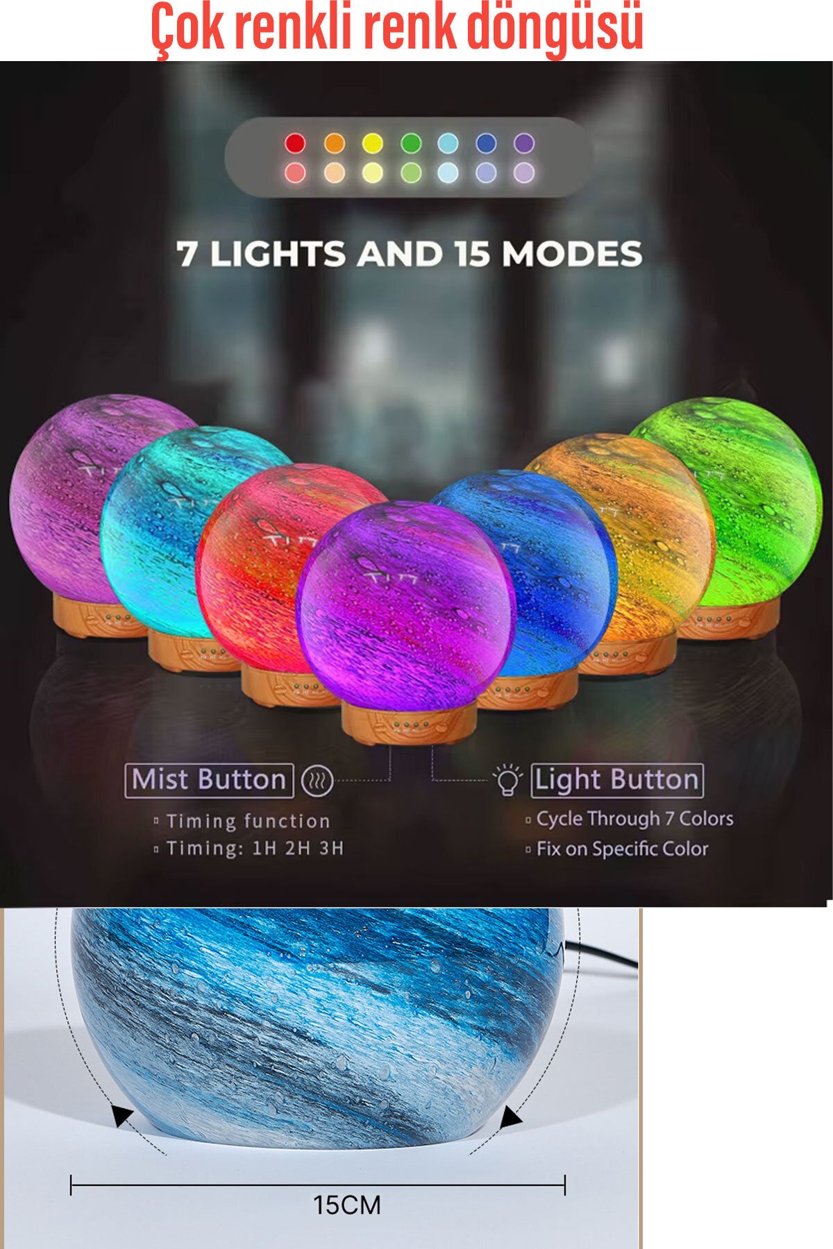 Hediyelik Dekoratif Cam Küre Gezegen Görünümlü Hava Nemlendirici Uzaktan Kumandalı Aroma Difüzörü Ul - Görsel 3
