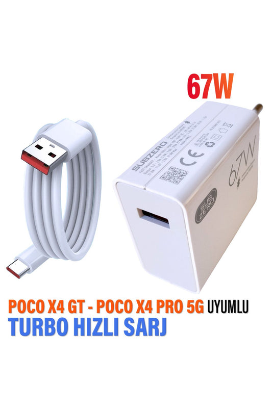 Poco X4 GT - Poco X4 Pro 5G Uyumlu 67W Turbo Hızlı Şarj Aleti