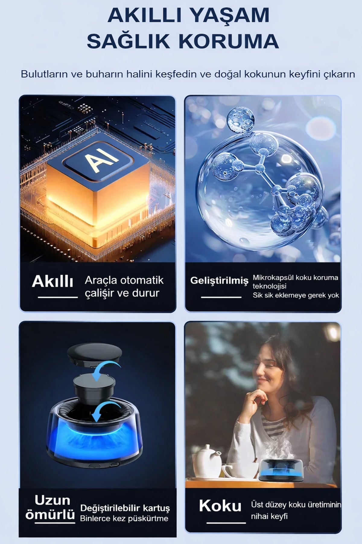 Otomatik Araç İçi Koku Makinesi Difüzörü Hava Nemlendirici Araç Parfümü Buharlı Şarjlı 800mah - Görsel 6