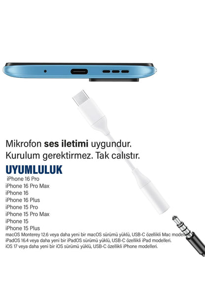 iPhone 16-16 PLUS-16 PRO- 16 PRO MAX Kulaklık Dönüştürücüsü Type-C Çevirici Aparat - Görsel 2
