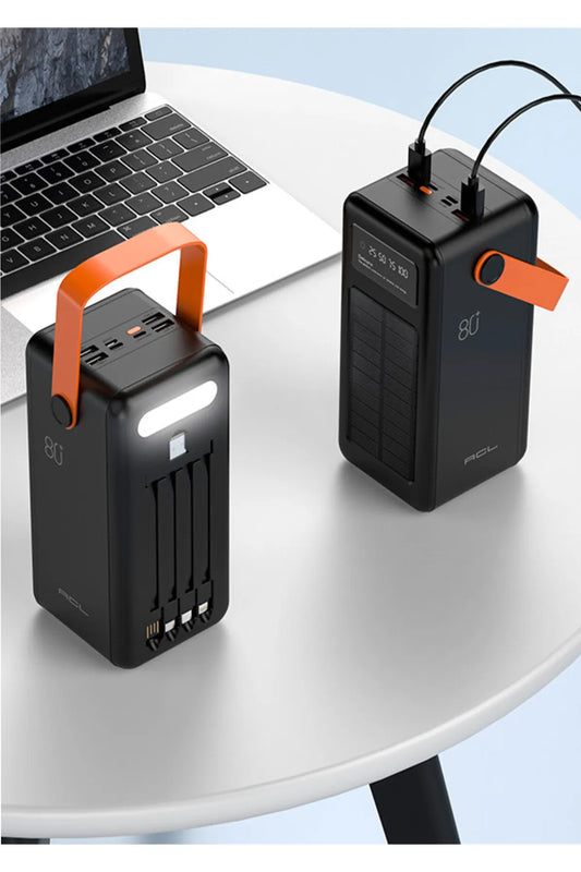 Güneş Enerjili 80.000 mAh Powerbank Hızlı Şarj Kamp Ledli Işıklı Powerbank Kendinden Kablolu Solar - Görsel 2