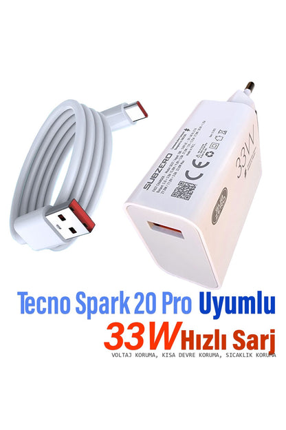 Tecno Spark 20 Pro Şarj Aleti 33W HIZLI Şarj ve 5A Kablosu