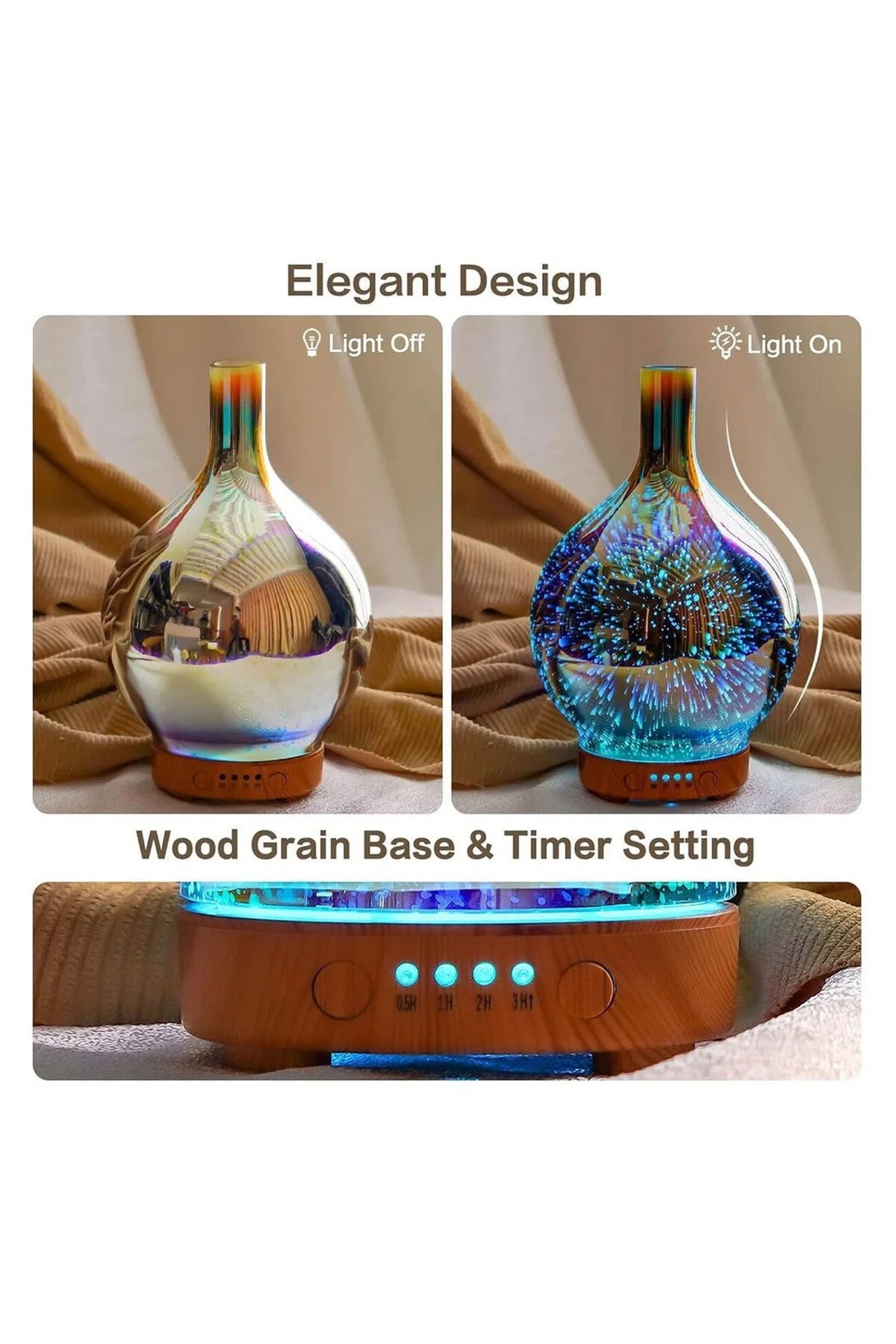 Aroma Terapi Oda Hava Nemlendirici Renkli Galaxy 3D Cam Buhar Makinesi Çok Renkli Led Işıklı - Görsel 7