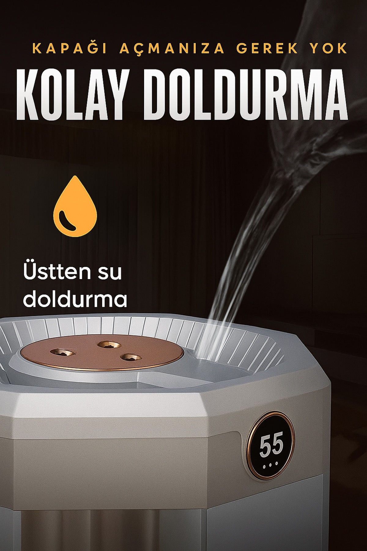 Dijital Ekranlı Ultrasonik Hava Nemlendirici Aroma Difüzörü Sessiz Buhar Makinesi 3 Nozul Püskürtme - Görsel 5