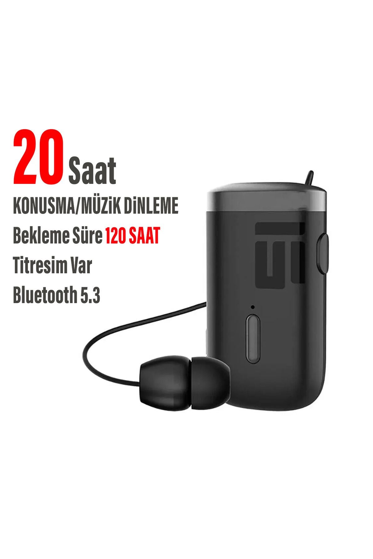 Makaralı Kulaklık Titreşimli Yaka Mandallı Makaralı Bluetooth Kulaklık 20 Saat