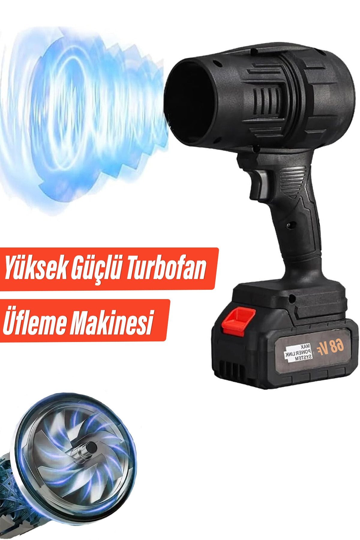 Akülü Çift Bataryalı Çok Fonksiyonlu Araç Üfleme Makinesi Turbofan Bahçe,Mangal,Su İtici