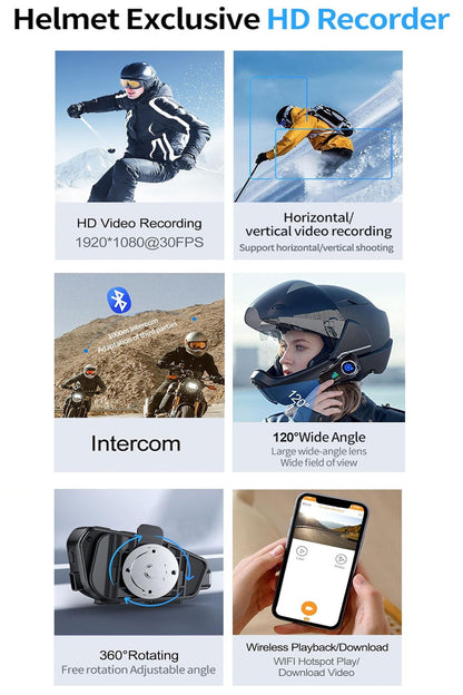 Kask Kamerası ve Kulaklık İntercom Motorcu Kask Kulaklığı Bluetooth 1080P Kamera Kayıt - Görsel 5