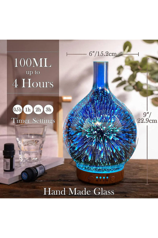 Aroma Terapi Oda Hava Nemlendirici Renkli Galaxy 3D Cam Buhar Makinesi Çok Renkli Led Işıklı - Görsel 3